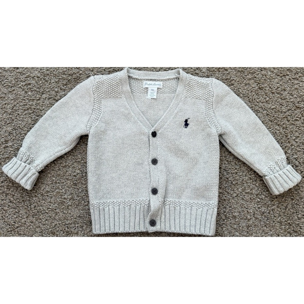 Polo Ralph Lauren Baby Boys Combed Cotton V-Neck Cardigan Gray Size 12 M - Picture 1 of 8